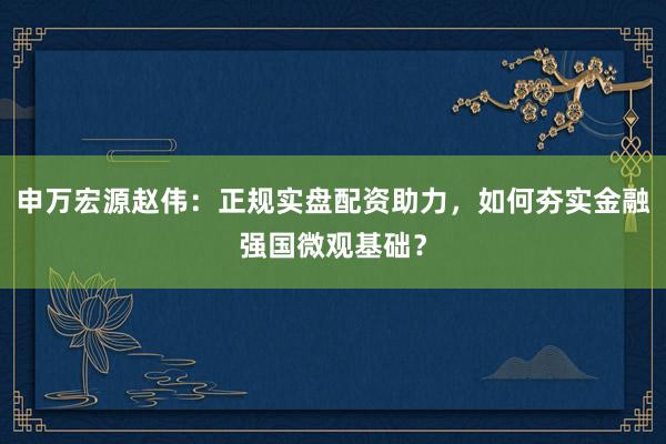 申万宏源赵伟:正规实盘配资助力,如何夯实金融强国微观基础?