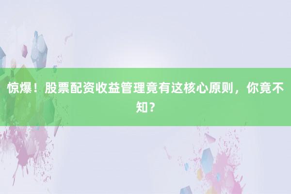 惊爆！股票配资收益管理竟有这核心原则，你竟不知？