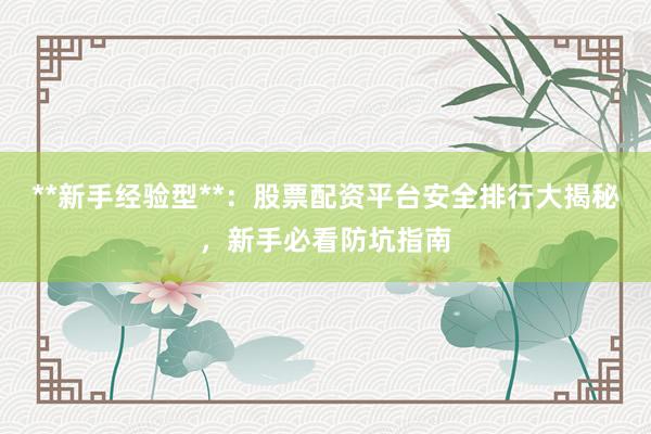 **新手经验型**:股票配资平台安全排行大揭秘,新手必看防坑指南