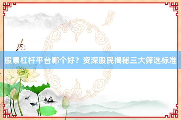 股票杠杆平台哪个好？资深股民揭秘三大筛选标准