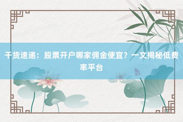干货速递：股票开户哪家佣金便宜？一文揭秘低费率平台