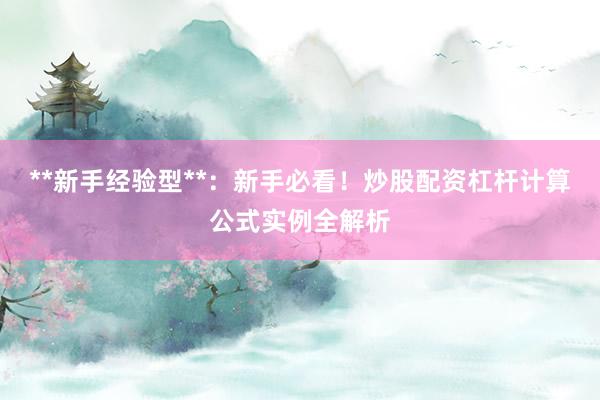 **新手经验型**：新手必看！炒股配资杠杆计算公式实例全解析