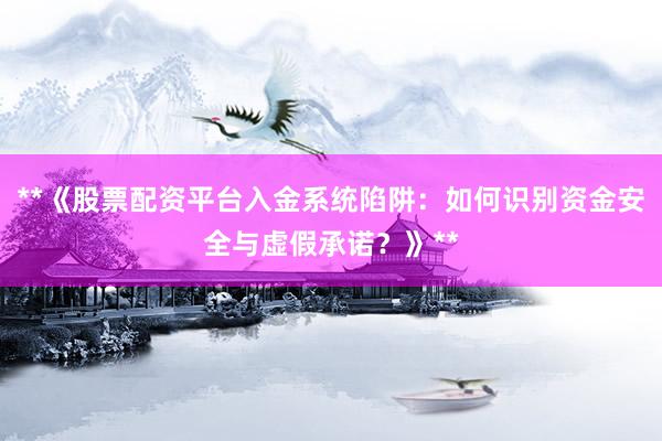 **《股票配资平台入金系统陷阱：如何识别资金安全与虚假承诺？》**