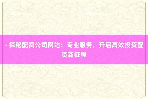 - 探秘配资公司网站：专业服务，开启高效投资配资新征程